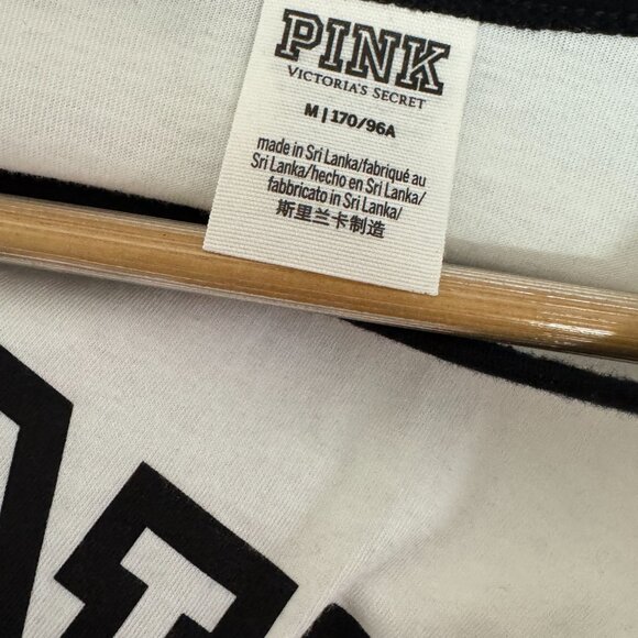 Victoria’s Secret PINK Nation Long Sleeve Tee White/Black Size M EUC - Picture 4 of 4